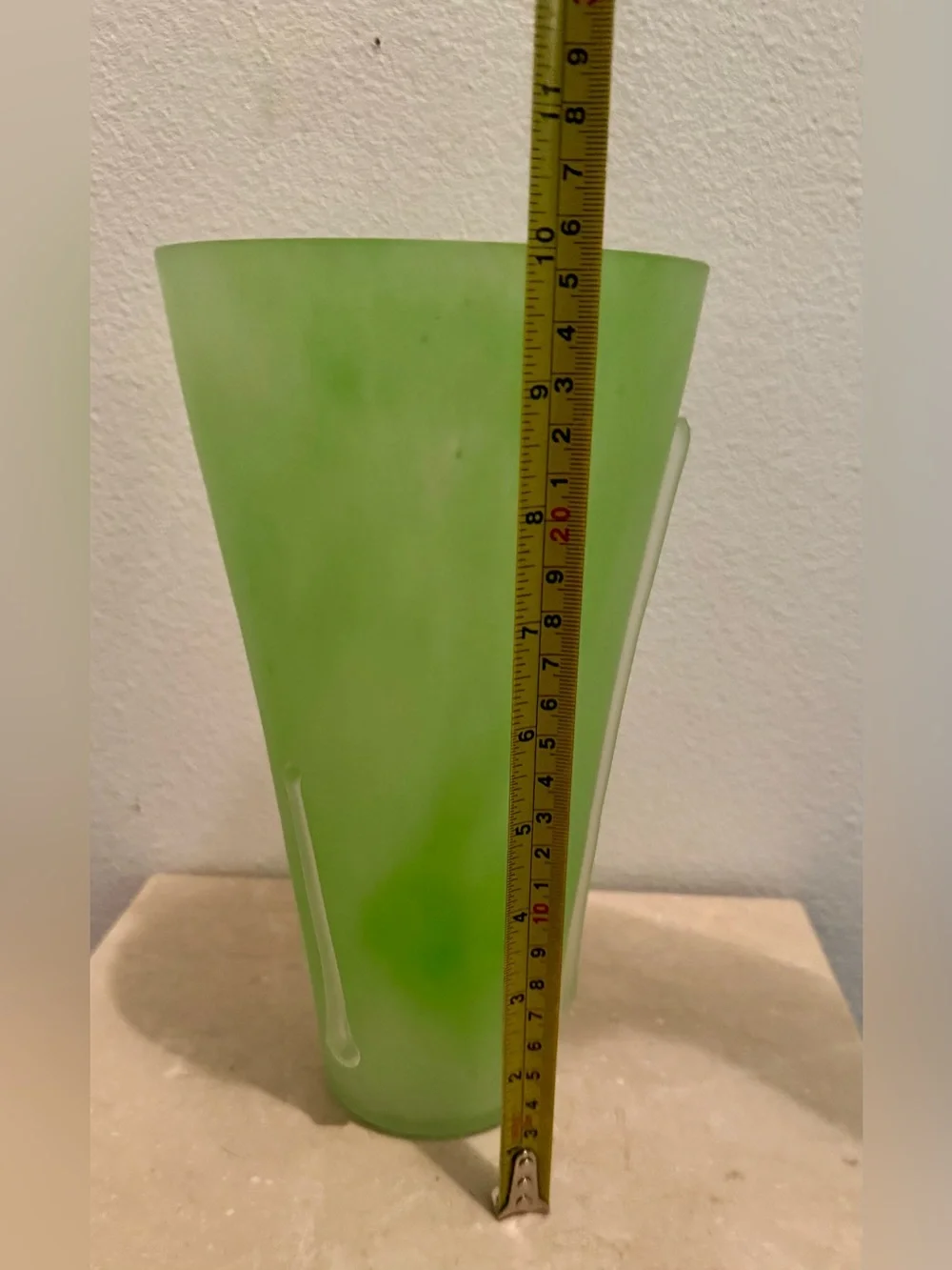 Lime green 10”H vase.
